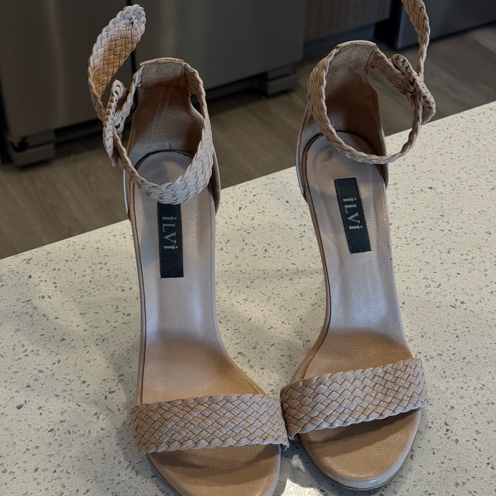 Tan Braided High Heel Sandals